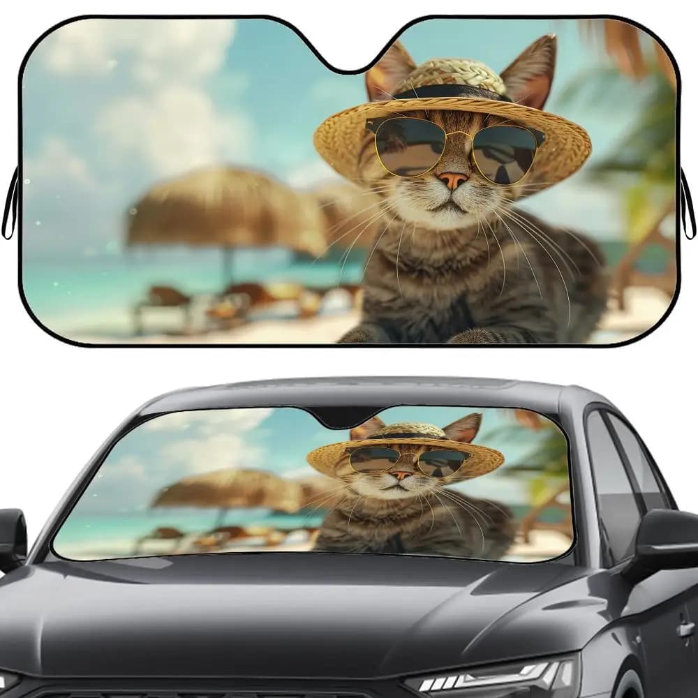 Parasole per Auto con Gatto Appollaiato sulla Cornice, Protezione UV in Alluminio Riutilizzabile, Isolamento Termico a Cinque Strati, Parasole per Parabrezza