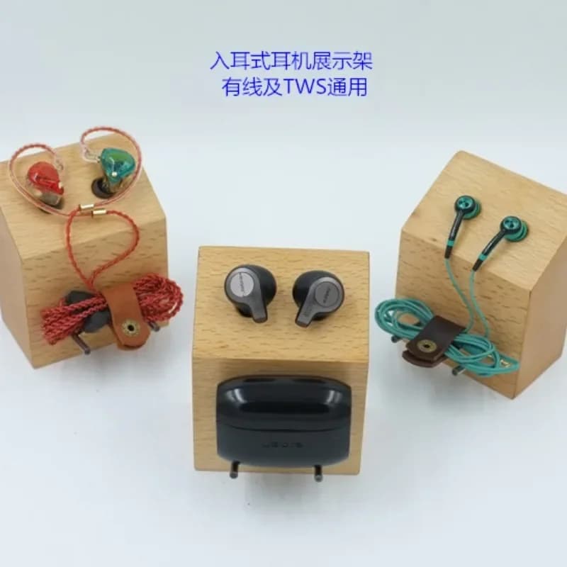 Supporto per auricolari cablato Supporto per auricolari personalizzato in legno massello TWS nell'orecchio Espositore per cuffie cablato Bluetooth Gancio per cuffie per tappi per le orecchie