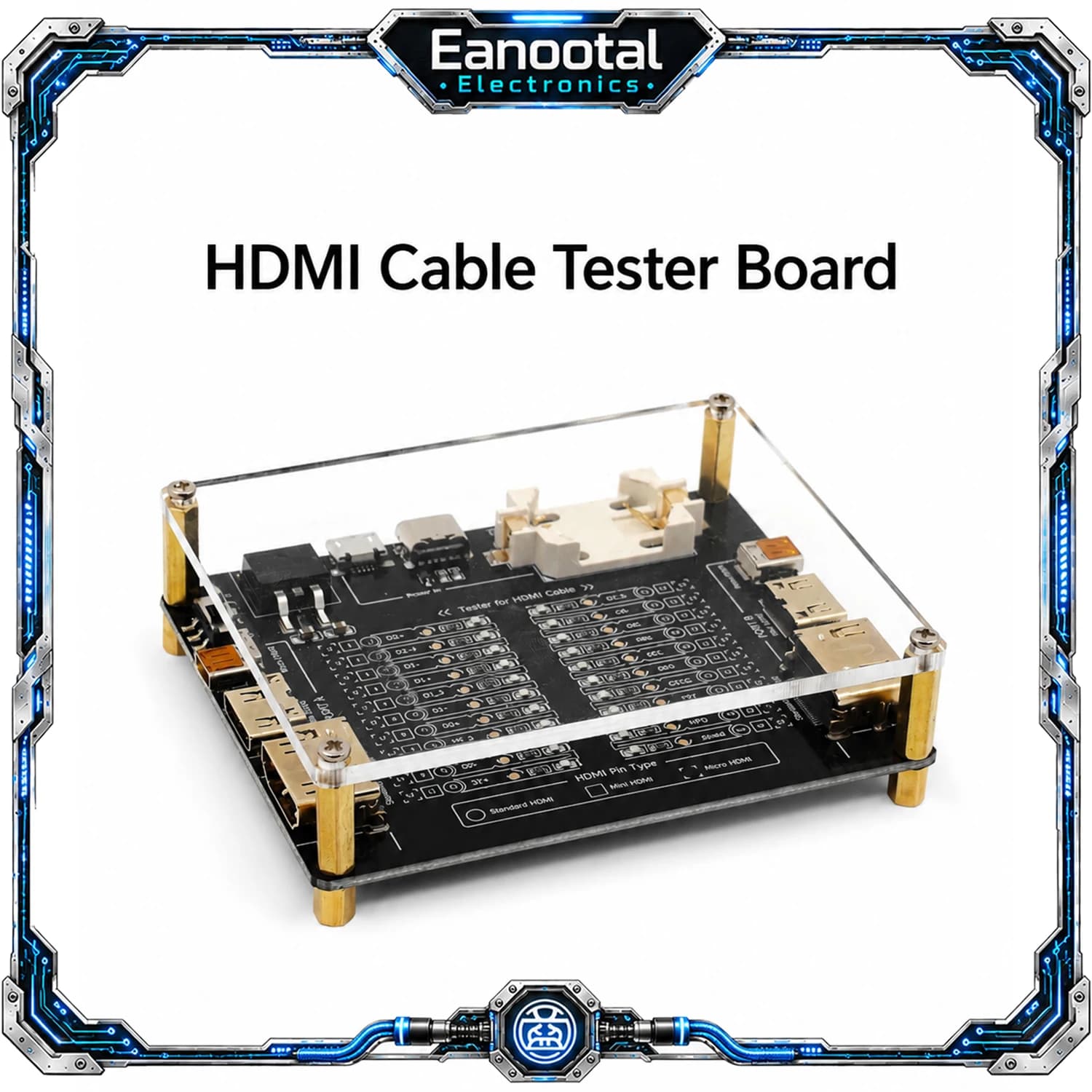 HDMI Test Board HDMI Data Cable Tester + LED Indicator Port A/B Standard Mini Micro HDMI Type Wire Checker with Acrylic Case