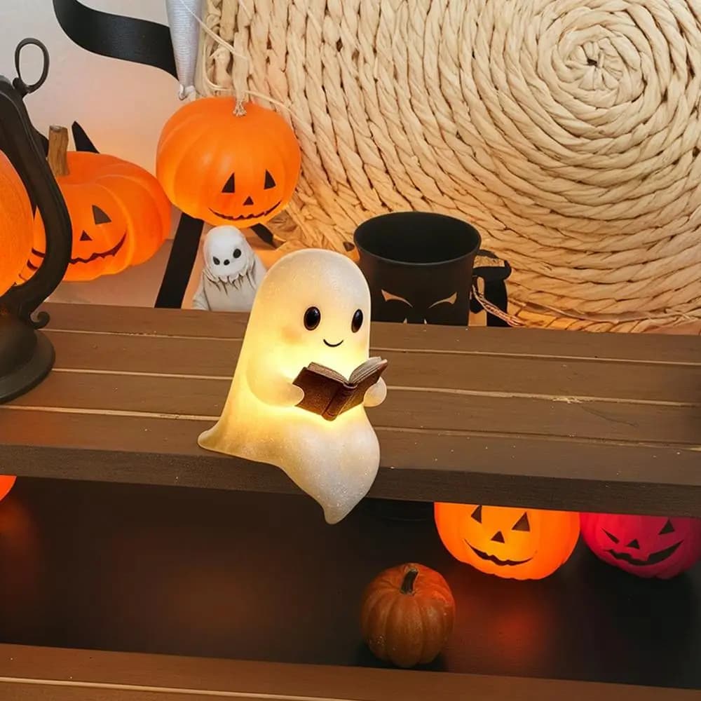 Lampada da lettura fantasma carina Luce notturna a LED 3D di Halloween Luce da scrivania spettrale per gli amanti dei libri di studio della camera da letto 6 pollici / 8,6 pollici Home Office
