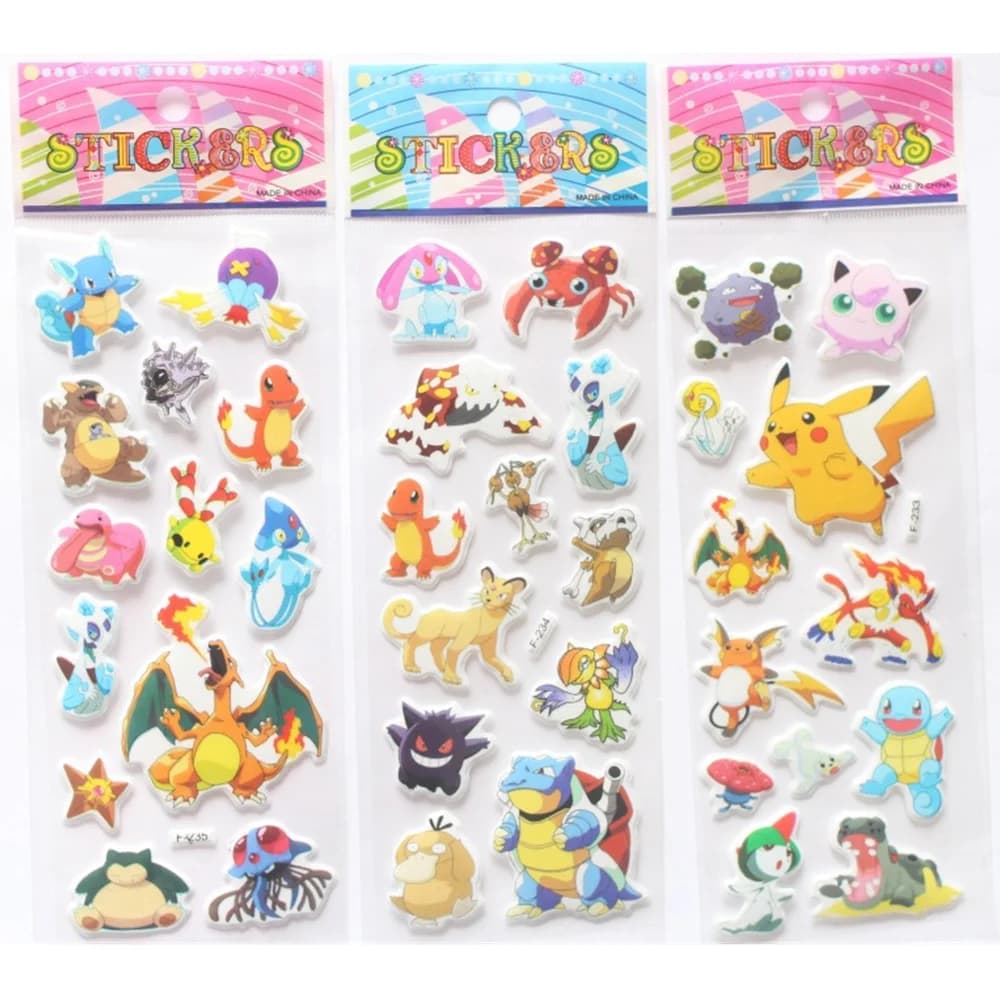 6pcs/set Pokemons Paster Pikachu Children's Cartoon Sticker Customizable 3D Puffy Bubble Stickers Kawaii Toys Vinyl Anime