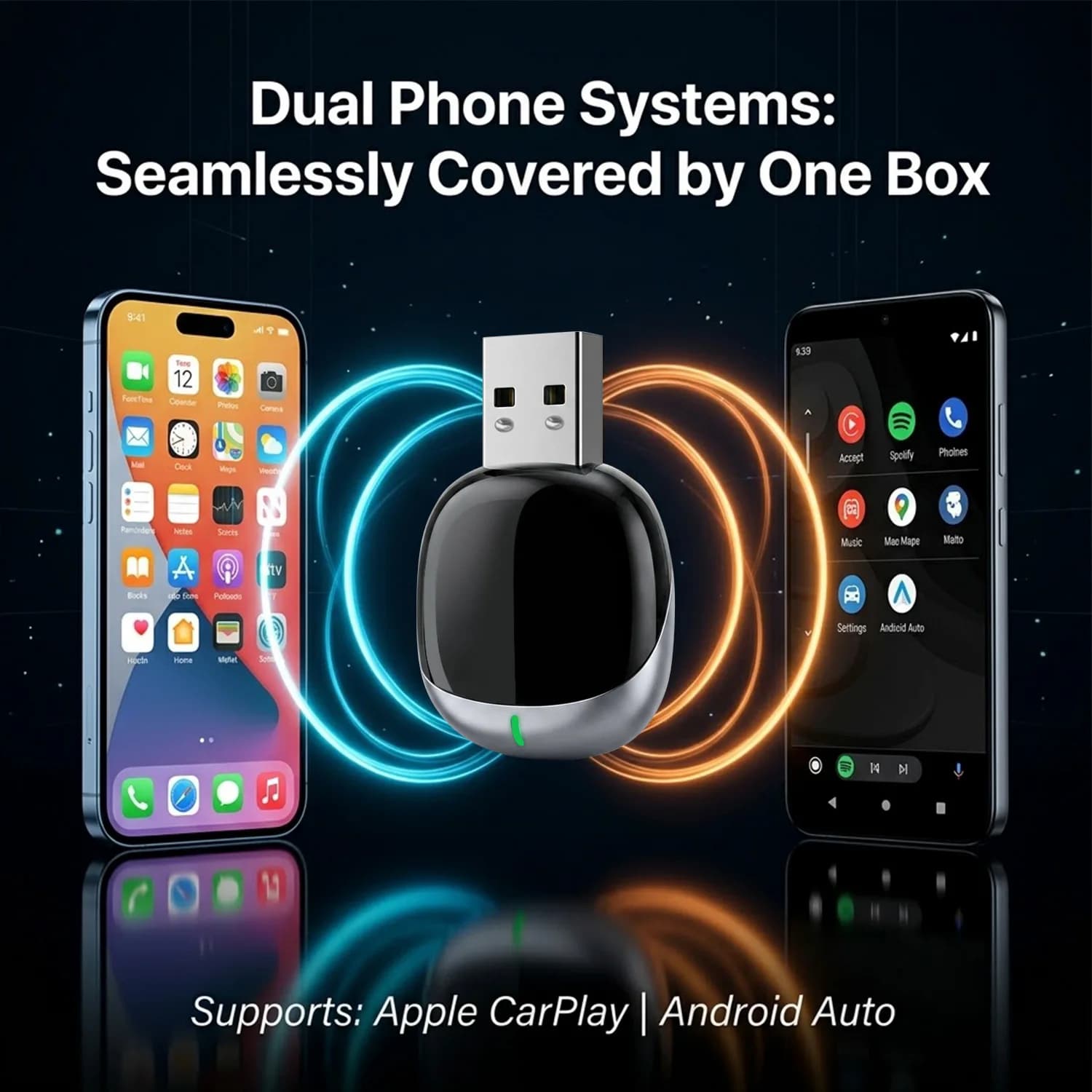 2in1 Wireless CarPlay Android Auto Adapter Upgraded AI Smart Box Auto Adapter Plug Play Universal for VW Toyota Honda Ford Benz