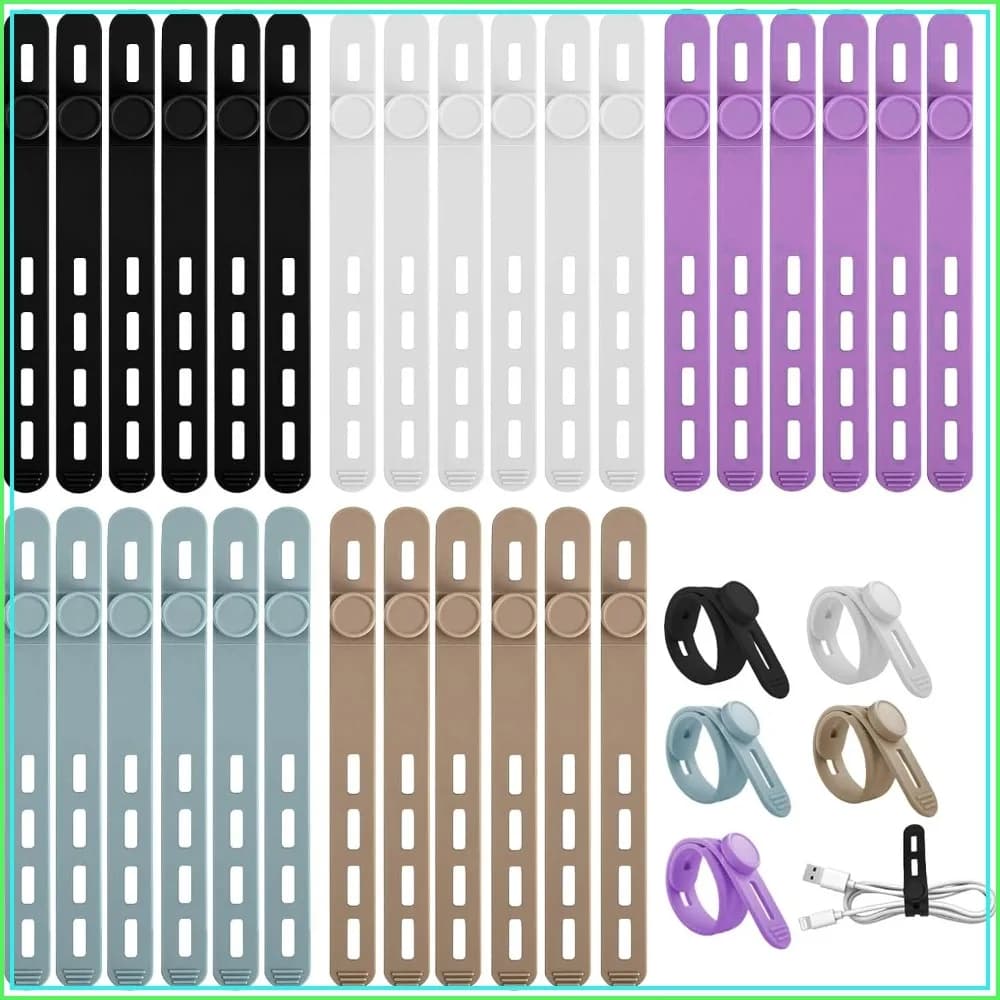 30 Pcs Silicone Cable Ties, Reusable Cord Organizer for Charger Cables, Home & Office