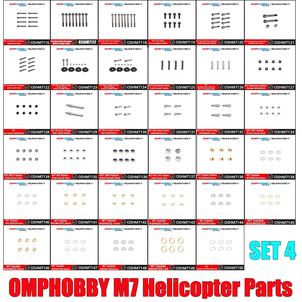 OMPHOBBY M7 RC Elicottero Pezzi di ricambio Strumento Vite gambo Vite morsetto paletta principale Vite morsetto paletta principale SET 4
