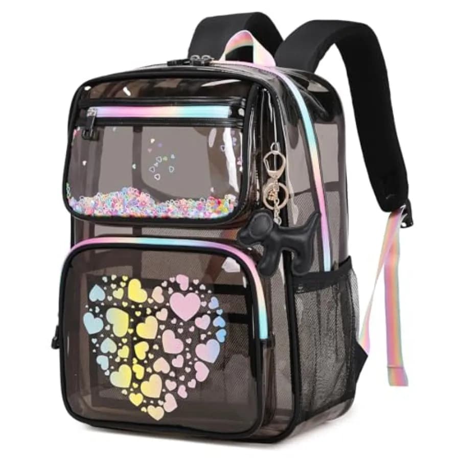 MOONBABY Clear Backpack for School Girls, Heavy Duty TPU Transparent Backpack Stadium Events Approved, Clear Bookbag