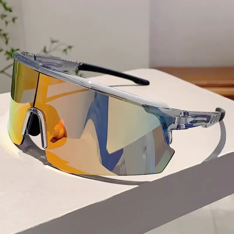 KAMMPT Semi-rimless Sports Sunglasses New Oversized Wrapped Round Outdoor Protective Goggle Women Trendy Mirror Cycling
