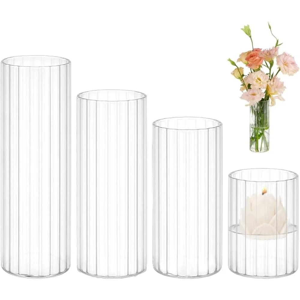 Vasi cilindrici in vetro di 4 dimensioni Vaso da fiori trasparente da 3,5/5,5/6,7/7,8 pollici per centrotavola Contenitori in vetro per candela a colonna galleggiante