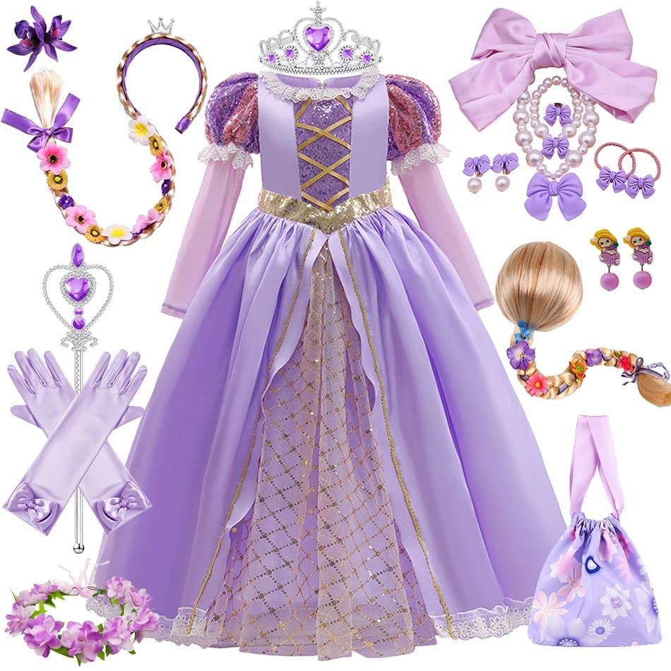 Rapunzel Dress Set di costumi da principessa Bambini Compleanno Carnevale Festa di Halloween Fantasia Ragazze Abiti cosplay aggrovigliati 2-10 anni
