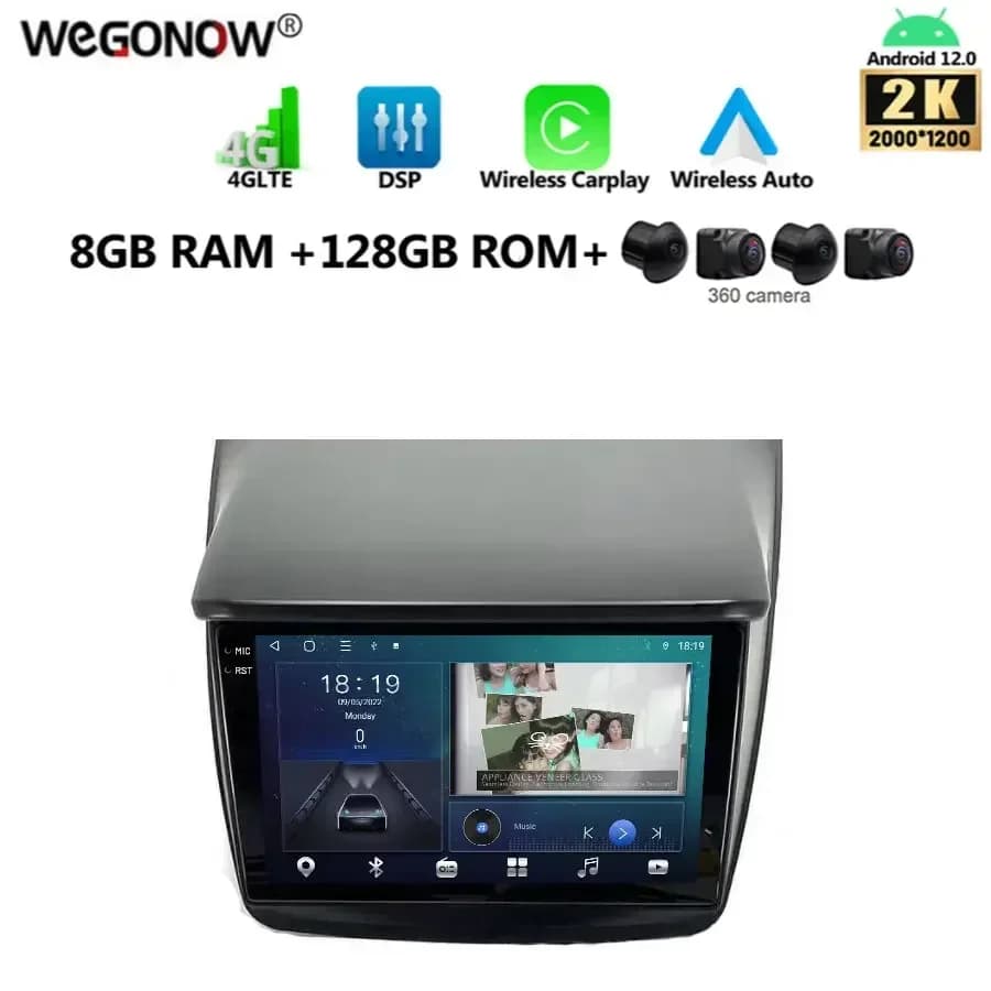 2K 2000*1200 Carplay Android 13 8G + 128G Lettore DVD per auto GPS WIFI Bluetooth RDS Radio per Mitsubishi Pajero Sport Triton 2008-2016