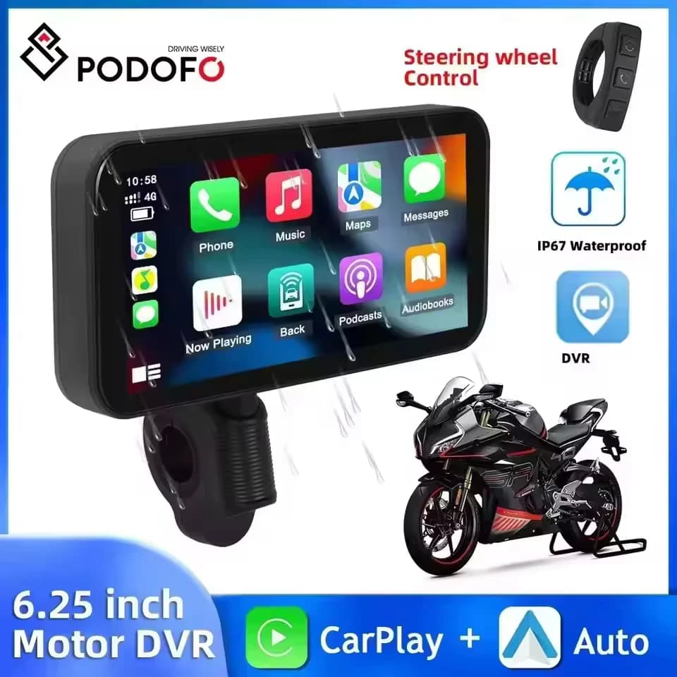 Podofo Navigazione moto Carplay 6.25 ''Smart Player Android Auto IP67 Carplay impermeabile Monitor motore moto portatile