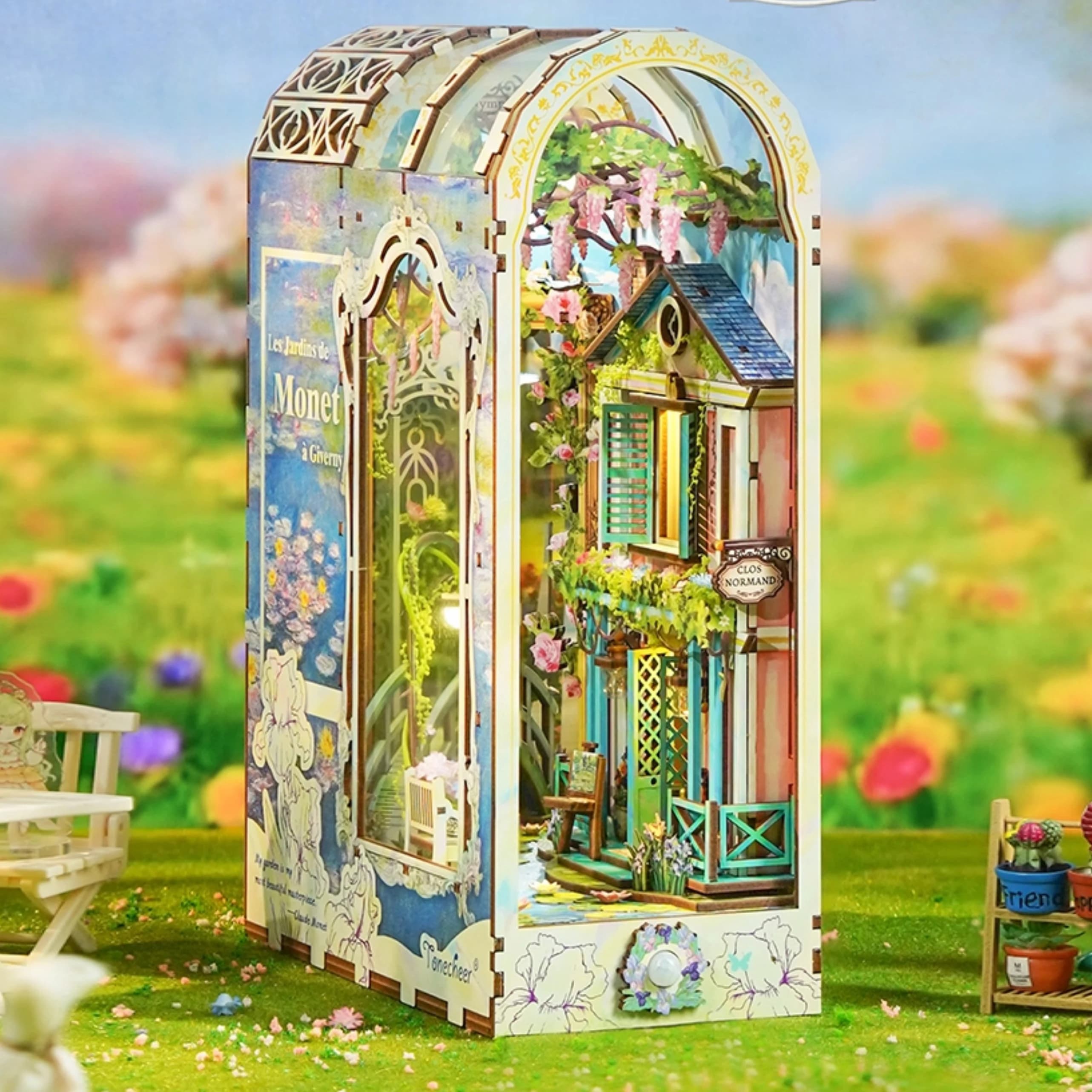 Monet Garden Assembly Fermalibri a induzione Stile romantico francese Fatto a mano Fai da te Casa Building Blocks Modello Regalo creativo per le donne