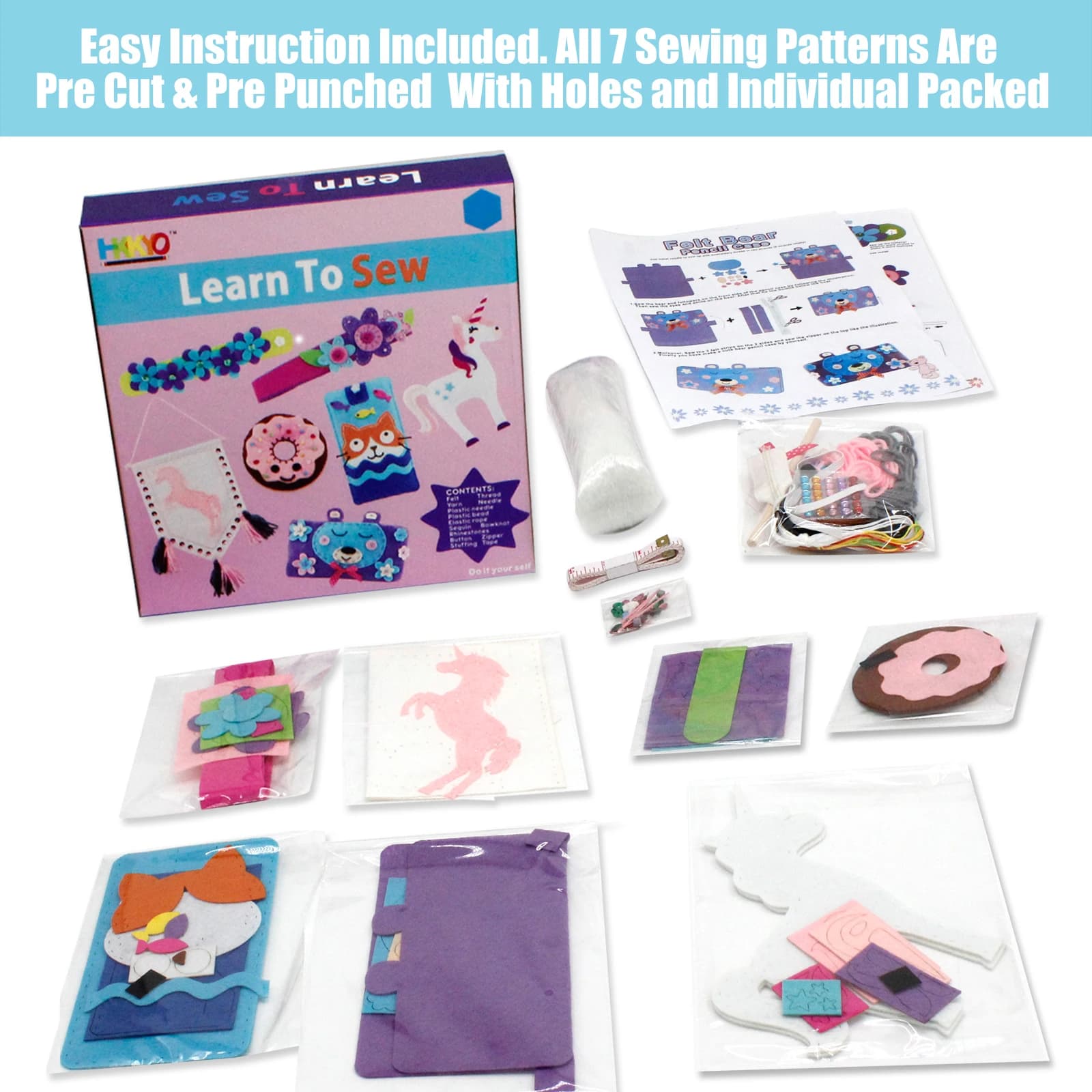 7 pezzi Tessuti da cucito fai-da-te Artigianato Feltro Forniture Kit Set Regali per bambini per adulti per ragazzo adolescente per ragazze