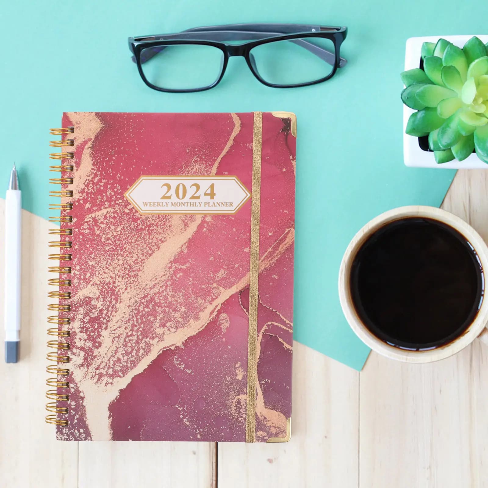 Agenda a Spirale in Inglese 2024 con Copertina Elegante per Prendere Appunti, Monitoraggio Fitness e Pianificazione Settimanale