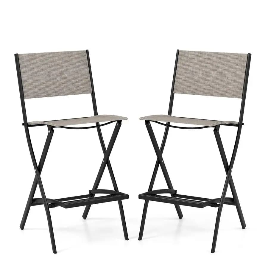 Set di 2 sedie da bar per esterni, sgabello pieghevole ad altezza bar con struttura in metallo e poggiapiedi, sgabello da bar per balcone, giardino