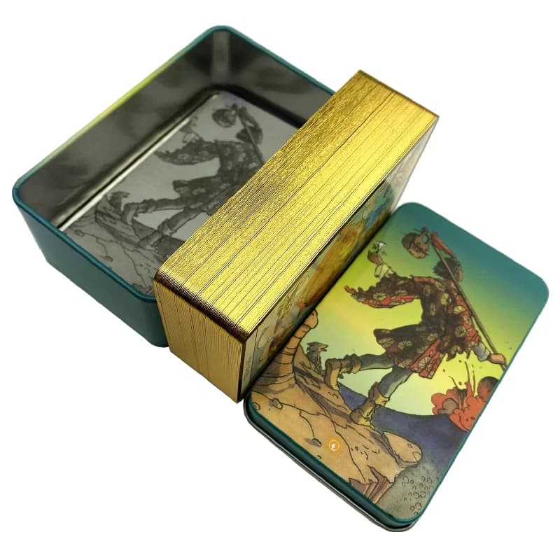 Mazzo di Carte dei Tarocchi Back Rider Edizione Dorata in Scatola Metallica con Guida in Carta, Versione Inglese, Giochi da Tavolo Classici