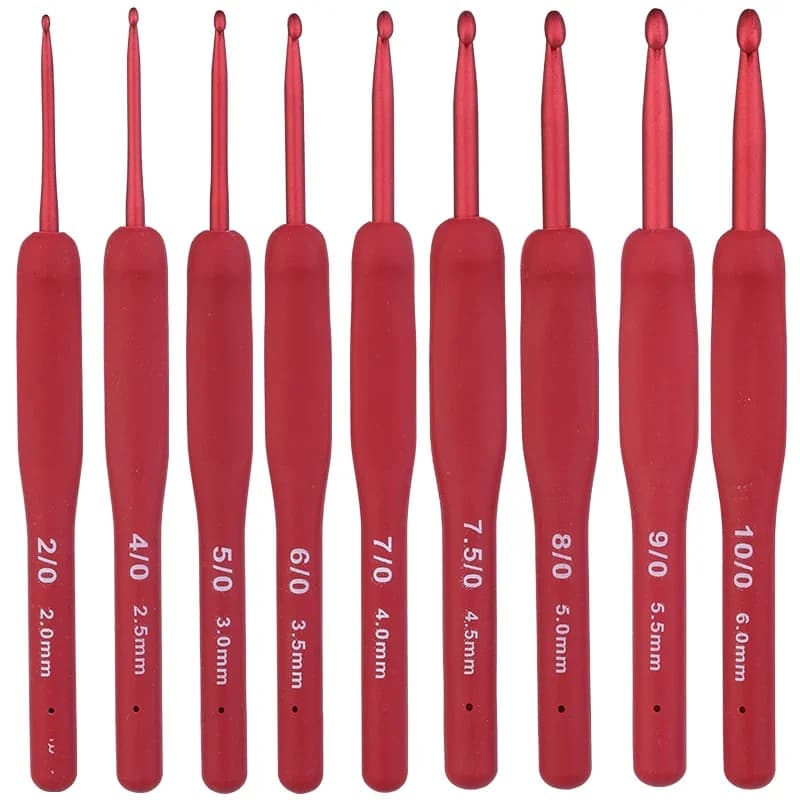 9 pezzi di uncinetto rosso con manico ergonomico per mani artrite, ferri da maglia extra lunghi per principianti e filati all'uncinetto