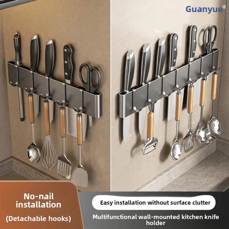 Portacoltelli da Parete per Cucina, Scaffale Porta Utensili e Cucchiai, Senza Foratura, Supporto per Lame, Mensola Sospesa, Porta Coltelli