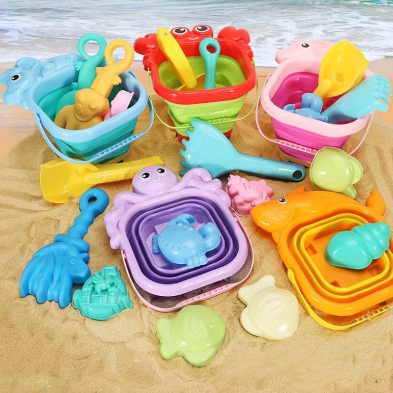 Secchio pieghevole in silicone, giocattoli da spiaggia, gioco estivo con la sabbia, giocattolo da esterno per bambini, secchio pieghevole portatile per sandbox per bambini