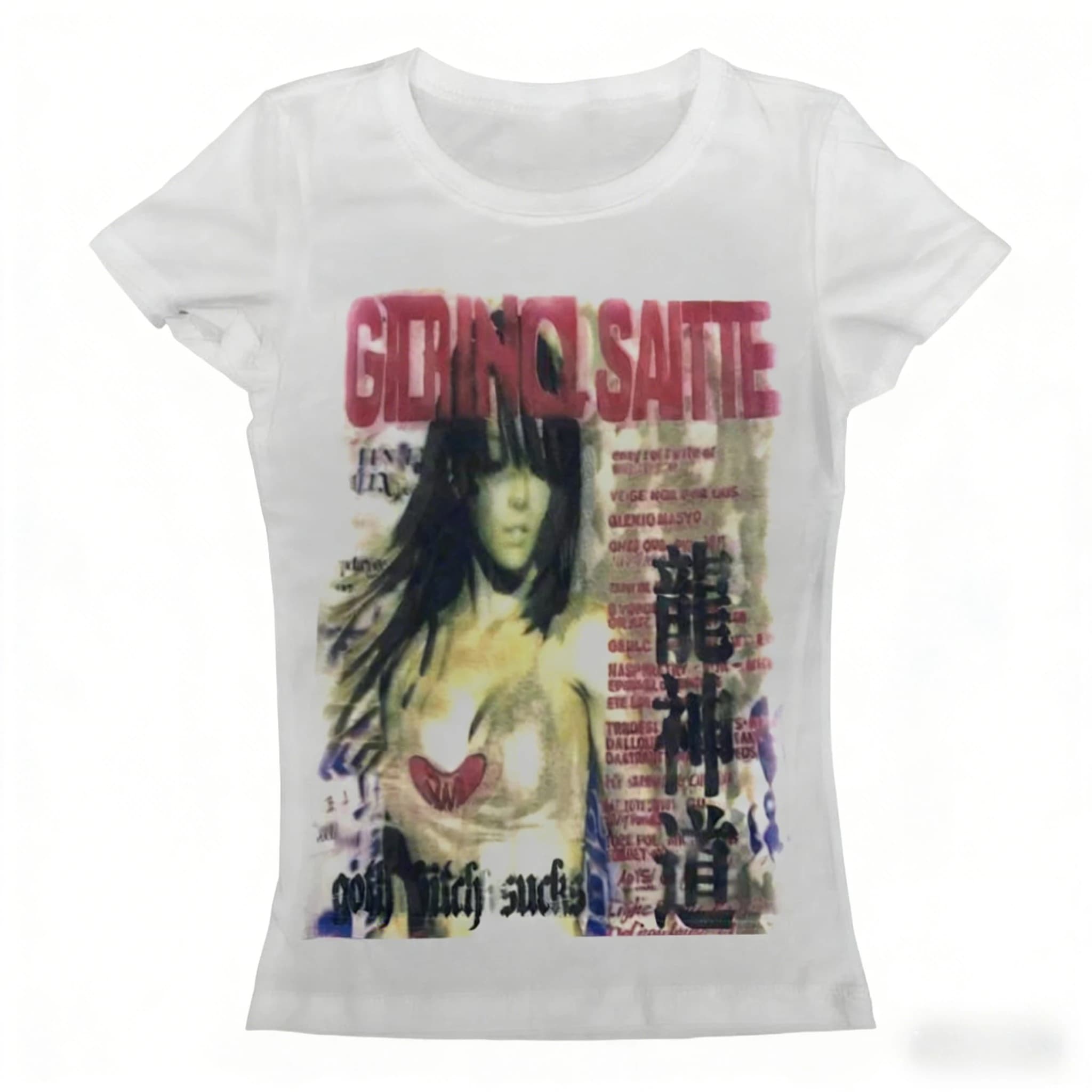 T-shirt in cotone fantasia stile Rash-wear da donna, nuovo modello 2026, stile gotico unisex, casual da strada a maniche corte