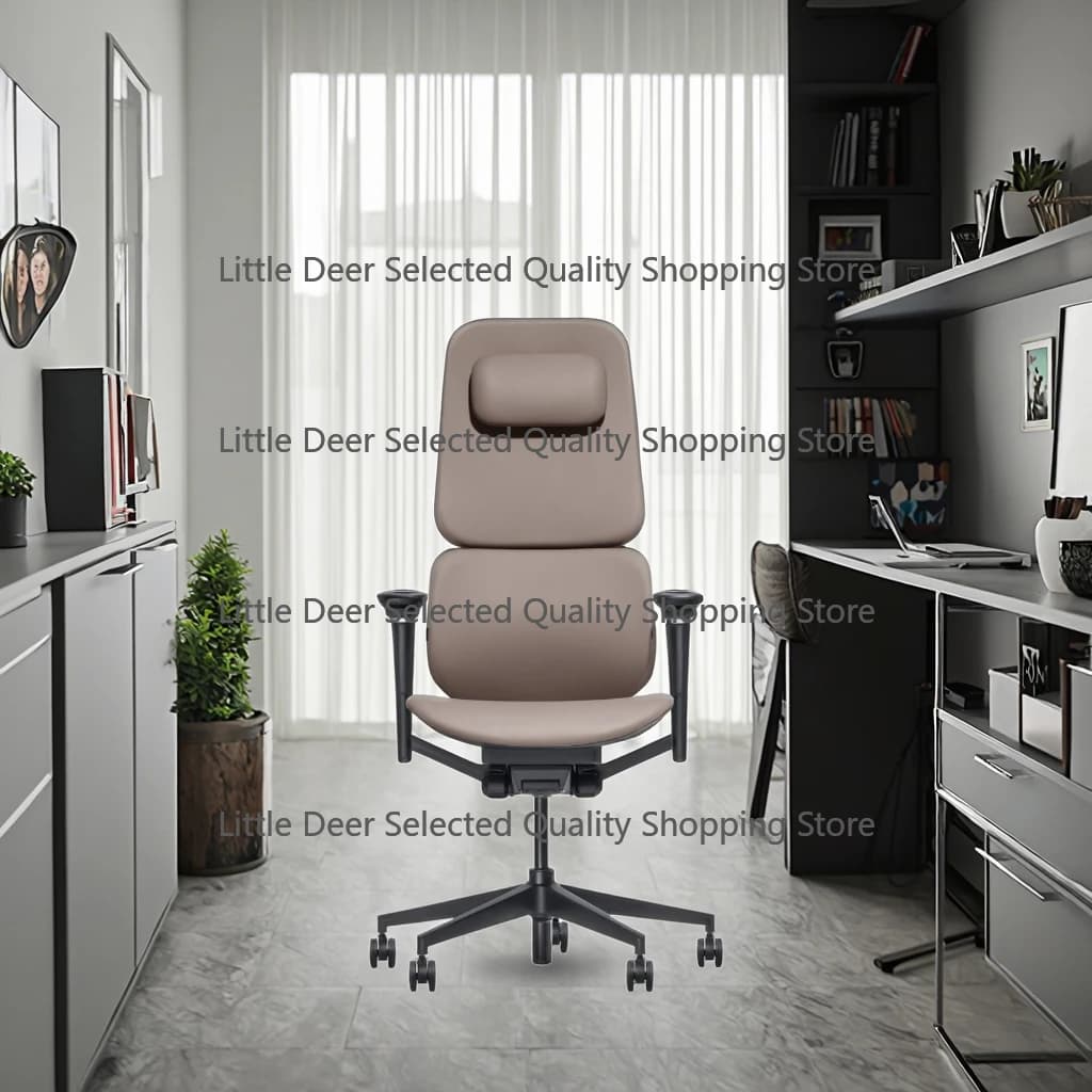 Sedia da ufficio ergonomica in pelle leggera premium con schienale alto, supporto lombare regolabile, design moderno in pelle bovina per studenti di gioco