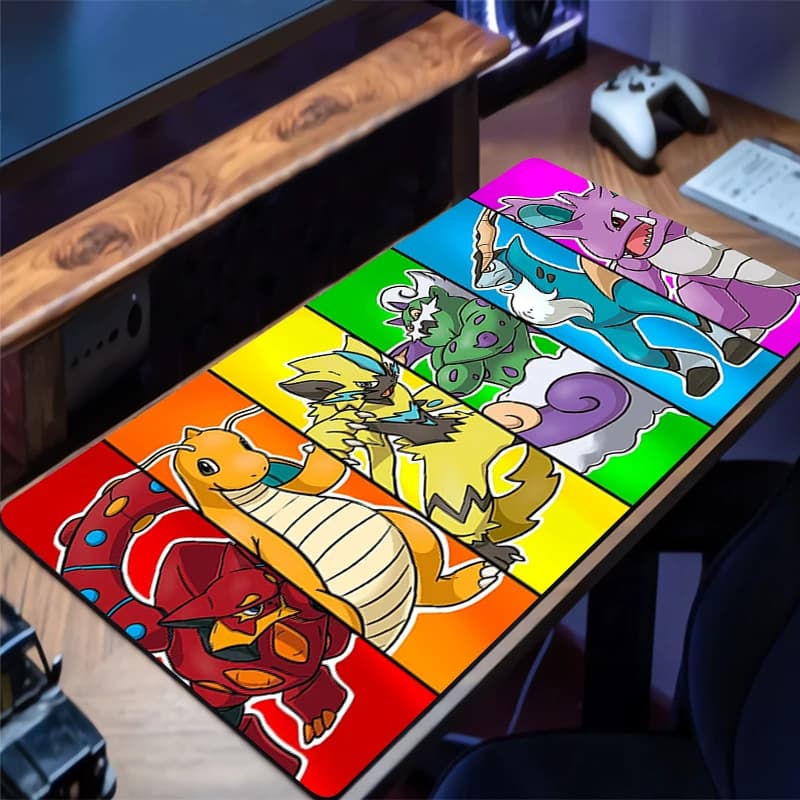 Tappetino per mouse colorato per computer, per giocatori di e-sport, tappetino per tastiera anime per laptop, tappetino per mouse con bordo in gomma naturale Pokemon, tappetino per scrivania per PC