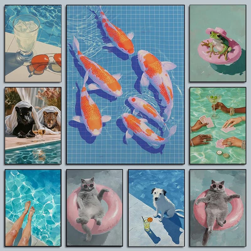 Colorful Summer Luxury Leopard Pool Posters Modern Poker Koi Fish Prints Diamond Painting Wall Art Picture Home Living Room De
