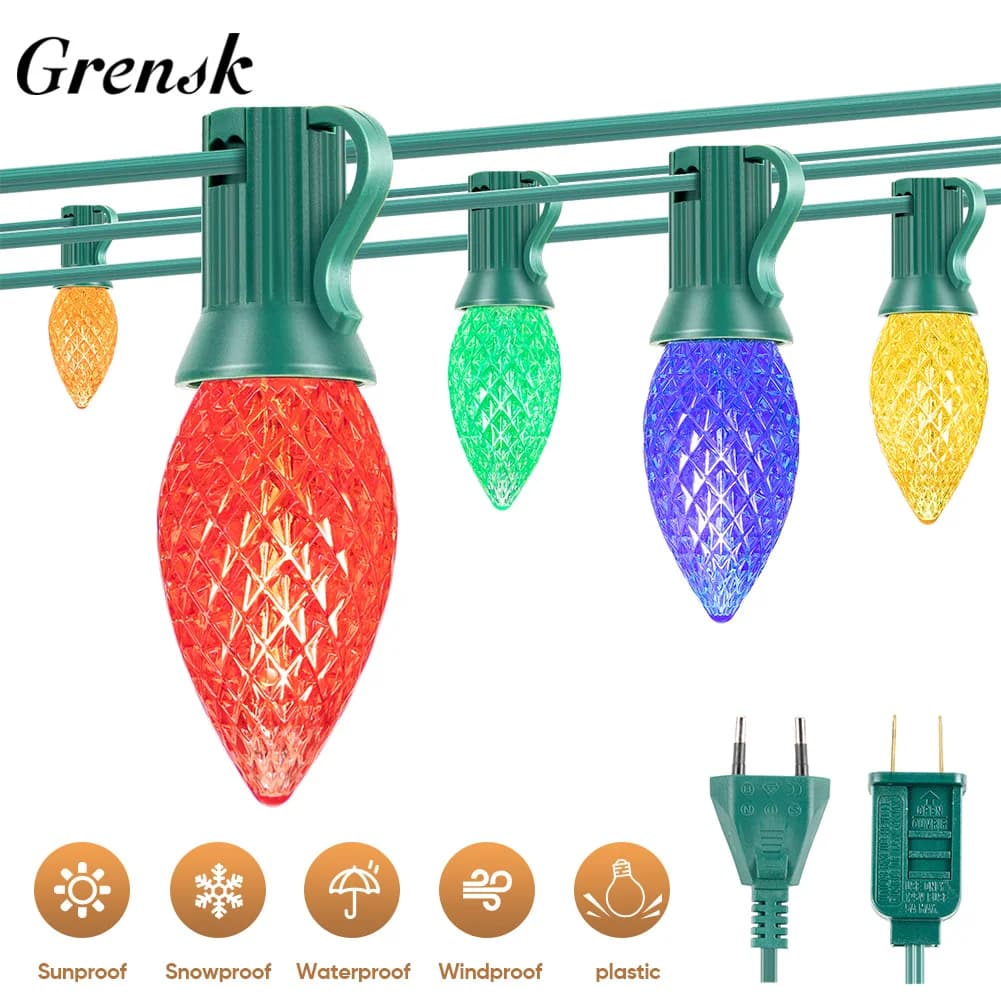 Impermeabile C7 Ghirlanda di luce RGB Lampadina a candela fragola Luci colorate da esterno per decorazioni di compleanno per feste in patio