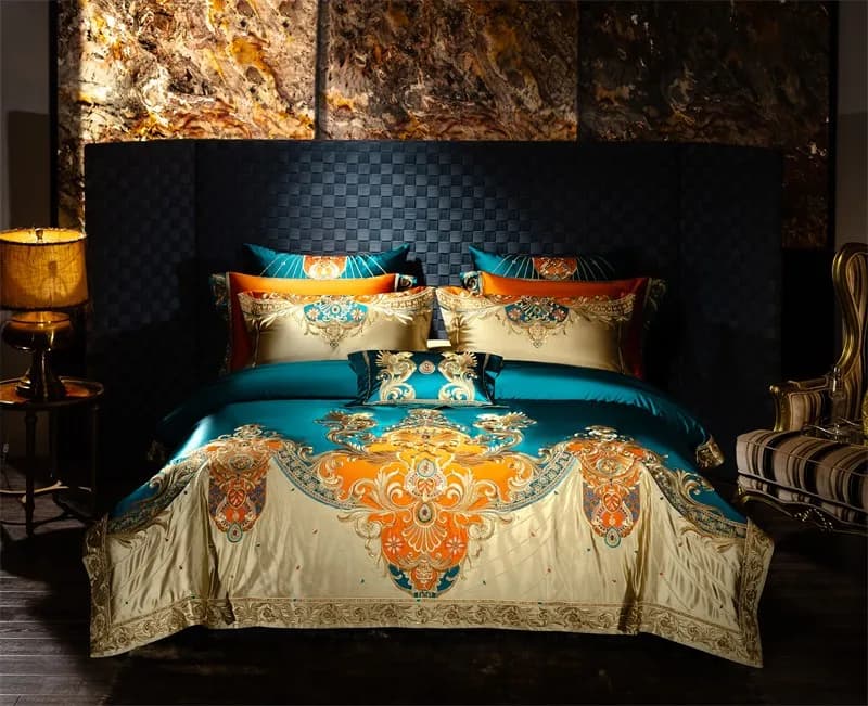 Set copripiumino Patchwork ricamo dorato Set biancheria da letto reale di lusso 4/6/10 pezzi copripiumino lenzuolo copriletto federe