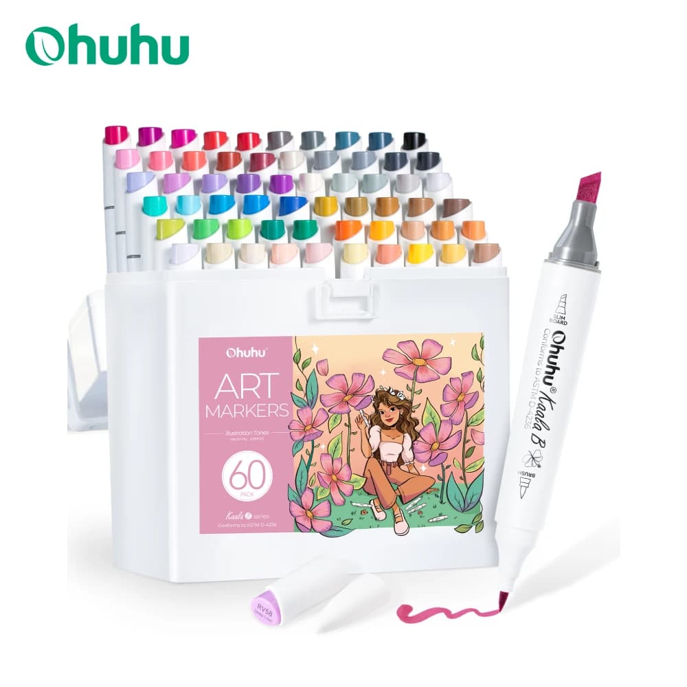Ohuhu Kaala B 60 colori illustrazione pennarello set pennarelli artistici alcolari ricaricabili doppia punta schizzi disegno manga colorazione