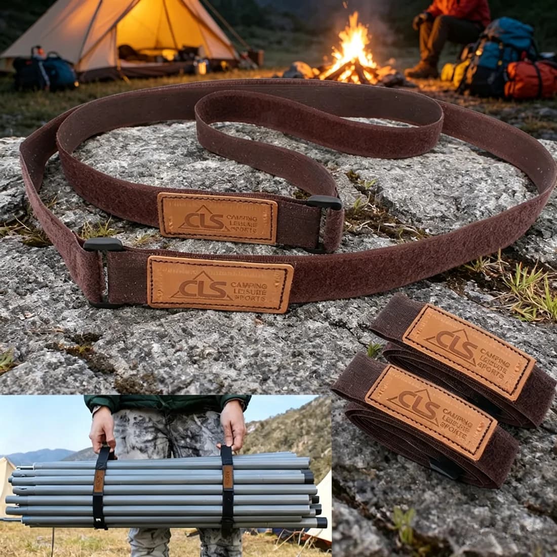 CLS 2 Pezzi Cinghie in Nylon per Campeggio all'Aperto, Cinghie di Fissaggio per Attrezzatura da Viaggio, Bagagli, Tende, Cinghie di Stoccaggio con Velcro 110CM