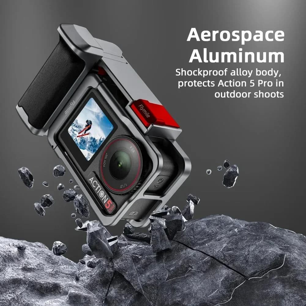 Supporto in metallo per DJI Action 3/4/5 Pro, impugnatura Xplorer in lega di alluminio con attacco Cold Shoe per fotocamera Vlog