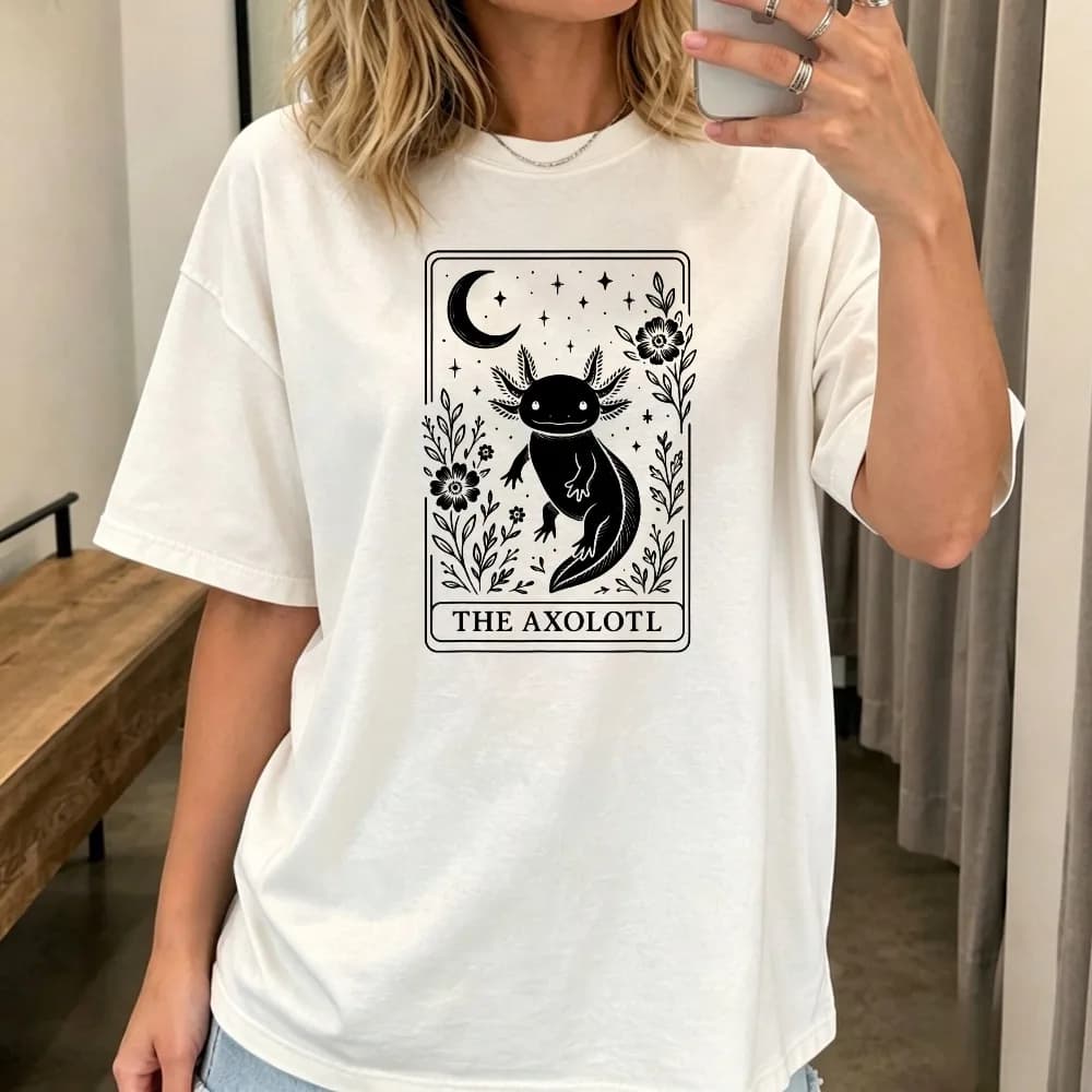 The Axolotl Tarot Card Graphic Printed Classics T-Shirt Vintage Style Casual Fashion Harajuku Summer Cotton Man Women Tshirt