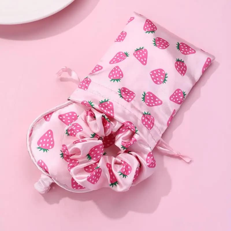 Artificial Silk Fabric Sleep Mask Strawberry Elastic Belt Travel Benda Eye Cover Hair Cover with Case for relief