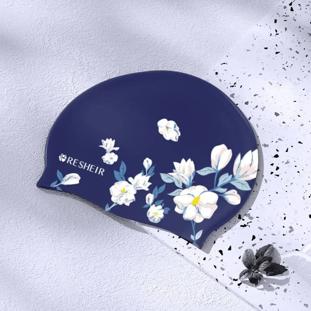 Rose Flower Swimming Cap Vintage Style Long Hair Printed Swimming Cap Lightweight Elastic Swimming Hat Water Sports