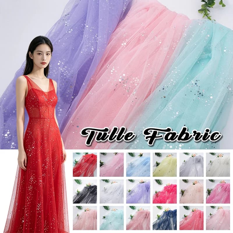 160x100cm Sequins Tulle Fabric For Clothes Wedding Dresses DIY Sewing Fashion Thin Summer Soft White Champagne Color Mesh Yarn