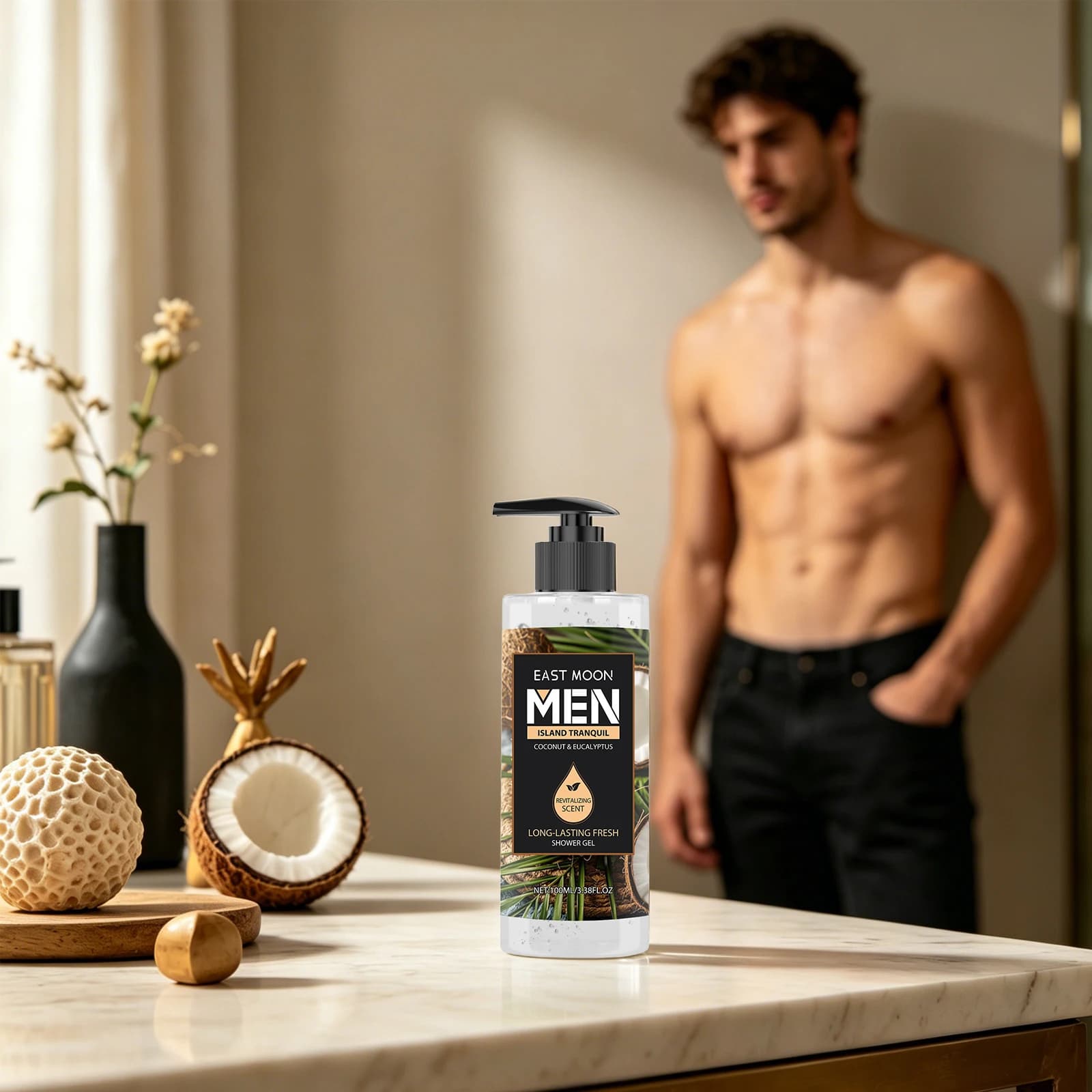 Gel Doccia East Moon per Uomo con Fragranza Duratura, Pulizia Profonda, Rimozione della Melanina, Esfoliante, Levigante e Nutriente per il Corpo