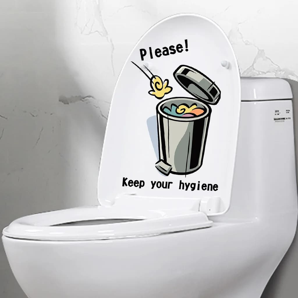 Divertenti adesivi per bidoni della spazzatura Mantieni la tua igiene Prompt Slogan Adesivi in PVC Decorazione per WC Adesivi murali Wall Mural Art