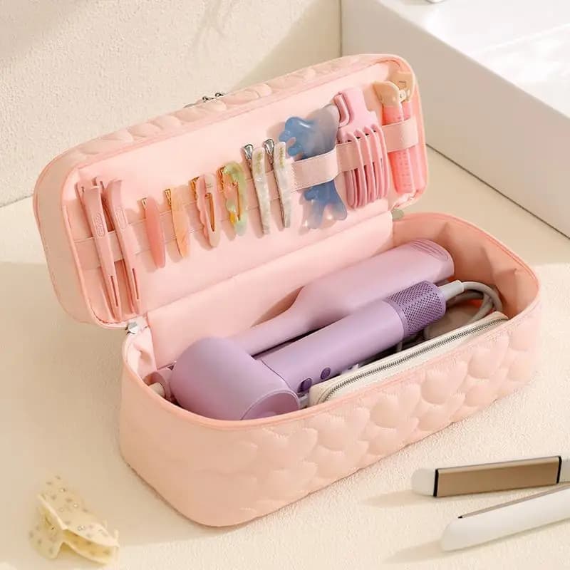 Double-layer Hair Dryer Storage Bag Portable Large Capacity Dustproof Curler Makeup Bag With Handle Carrying Case For Travel