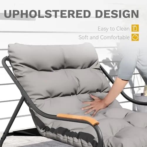 Sedia a dondolo da esterno extra large con cuscino lavabile, mobili da giardino resistenti alle intemperie per giardino e cortile