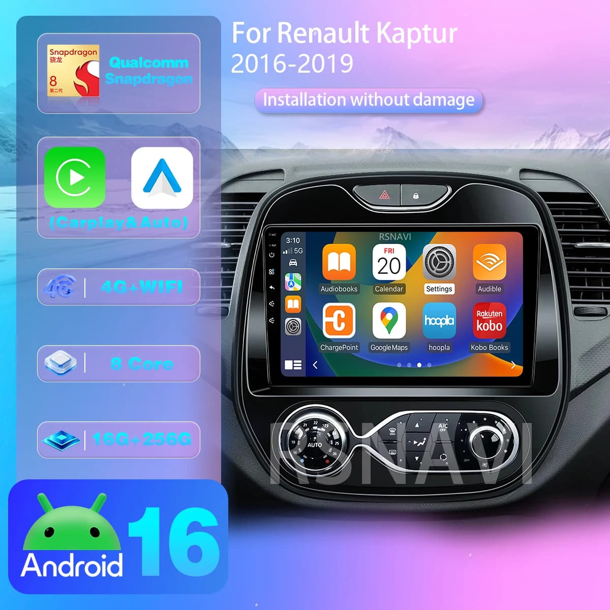 Android 16 Carplay Auto Car Radio For Renault Kaptur Captur Clio Samsung QM3 2013 2014 2015 2016 Stereo DAB+ Multimedia Wireless