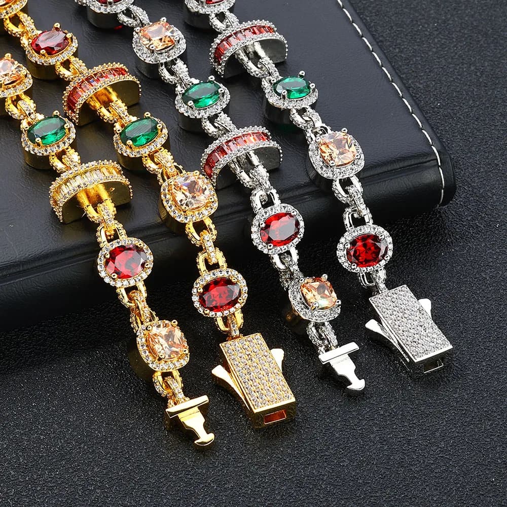 Hip Hop Necklace Men's New Color Gemstone Cuban Chain High End Accessory T Square Zircon Gold Plated Silver Plated Luxury Gift