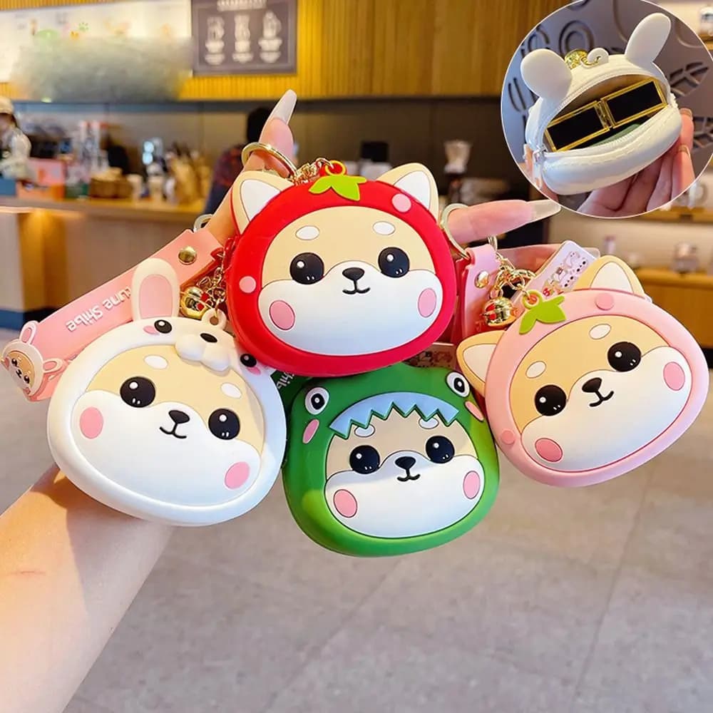 Key Chain Headphone Bag Mini Wallet Zipper Change Purse Coin Purse Keychain Purse With Keychain Shiba Inu Dog Keychain