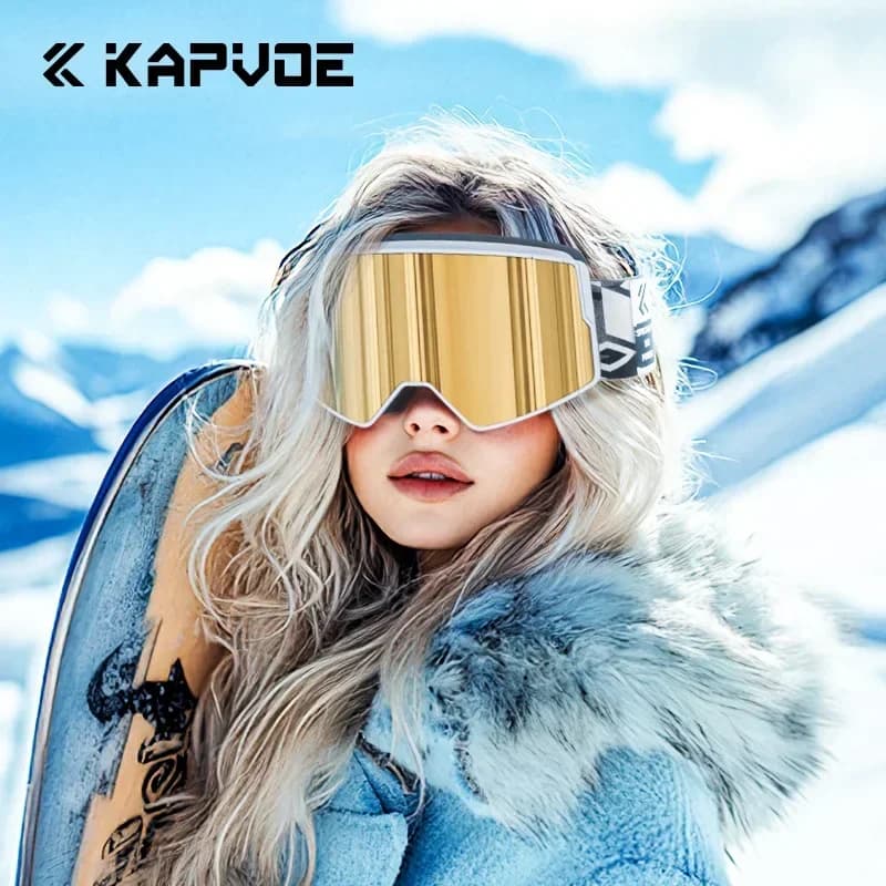 Kapvoe Occhiali da sci OTG Occhiali da snowboard Uomo Donna Occhiali da neve Casco antiappannamento Compatibile UV400 Occhiali da ciclismo per giovani adulti
