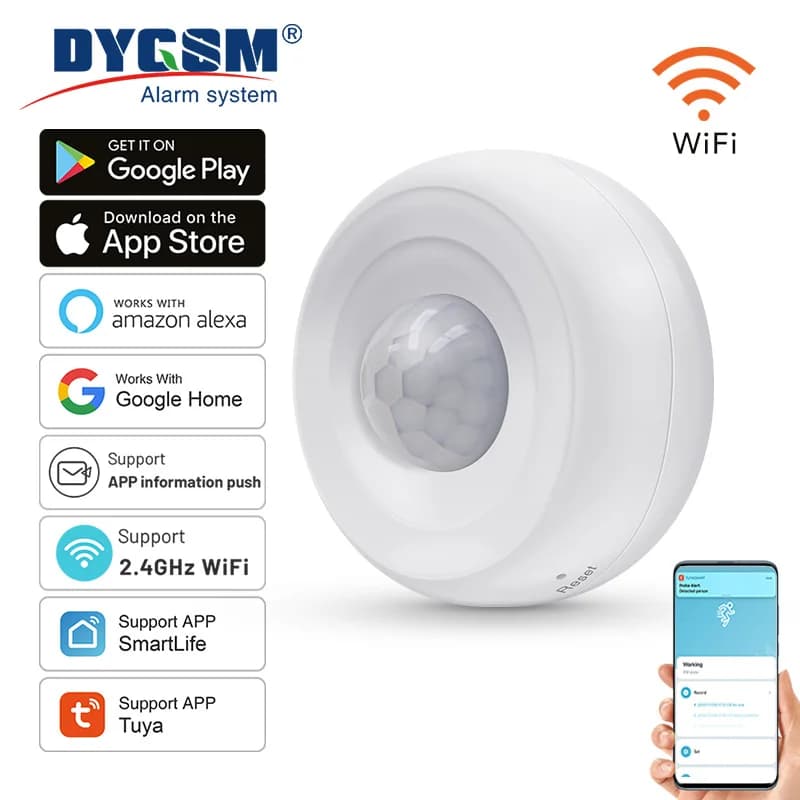 Tuya WiFi Smart PIR Sensore di rilevamento del movimento Sensore di allarme antifurto di sicurezza Smart Life App di controllo Supporto Alexa Google Home
