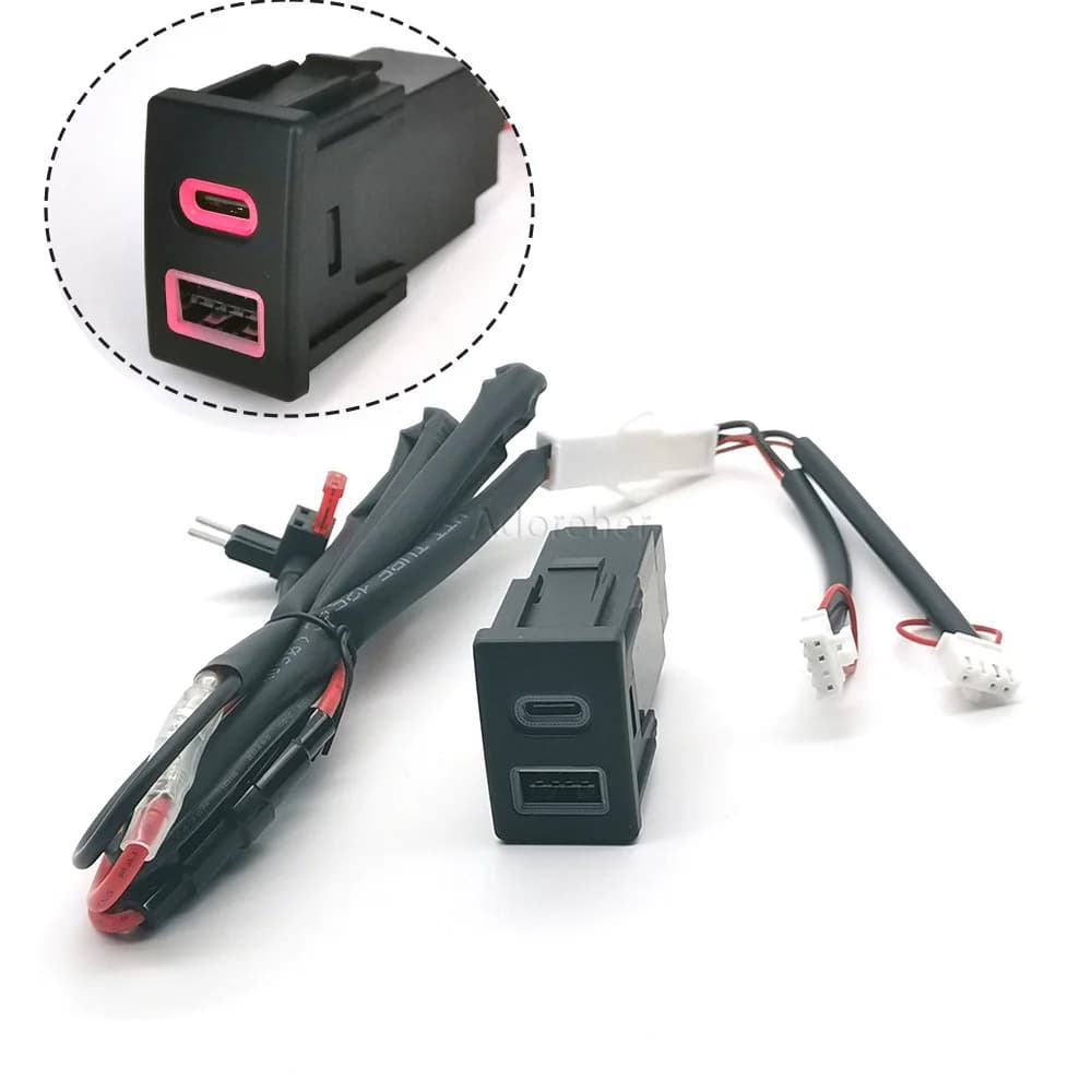 Red LED Car Fast Charger Socket Dual QC3.0 USB PD Type C Charging Outlet Power Adapter Phone for Isuzu Mu-X 18-22 D-MAX 15-19