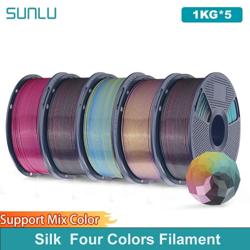 SUNLU 5KG Seta PLA Plus Filamento a quattro colori 1KG 1,75mm Pla + Rabinbow Quattro colori Filamento 3D avvolto ordinato per stampante 3D