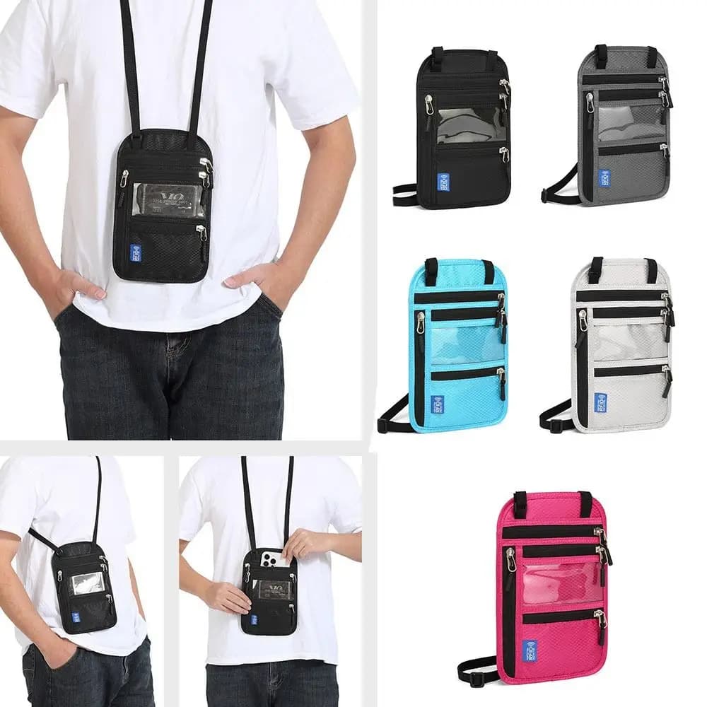 Borsa Porta Passaporto RFID Impermeabile Multitasche Antifurto con Tracolla Regolabile per Documenti e Passaporto