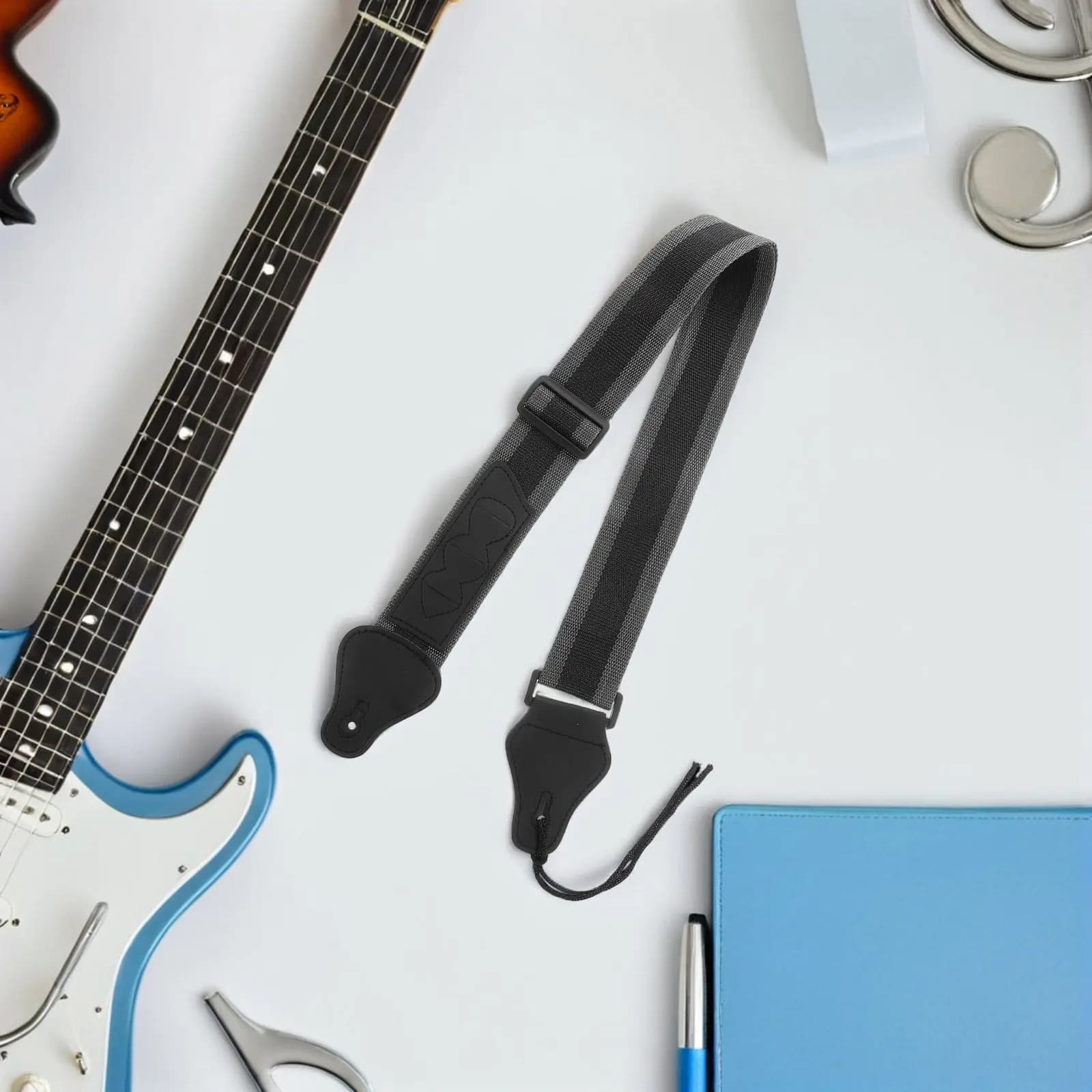 Tracolla per chitarra acustica in rete di nylon, traspirante, confortevole, lunghezza regolabile, con porta plettri, per chitarra elettrica, basso e chitarra classica