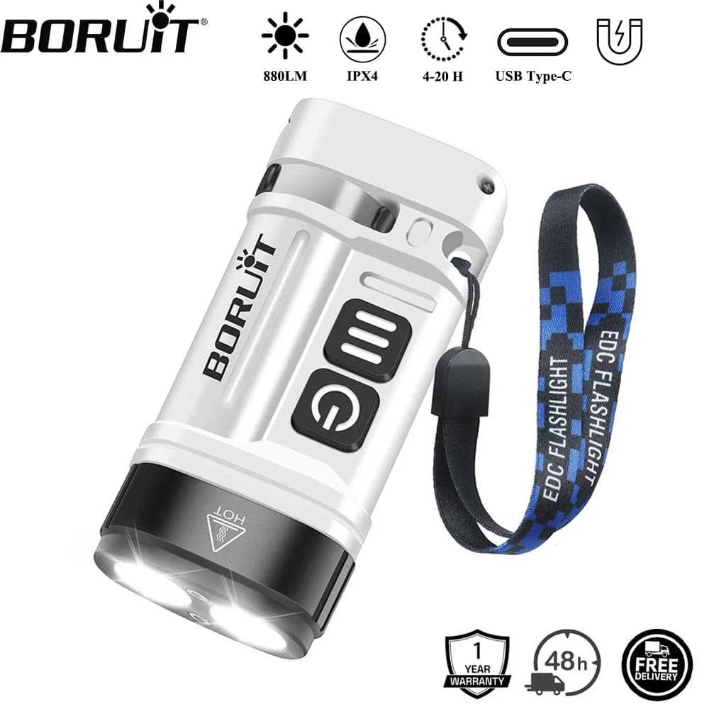 BORUiT U10 880LM EDC Torcia LED Lampada da lavoro 14500/AA Batteria Torcia con clip magnetica Lanterna tascabile da campeggio impermeabile