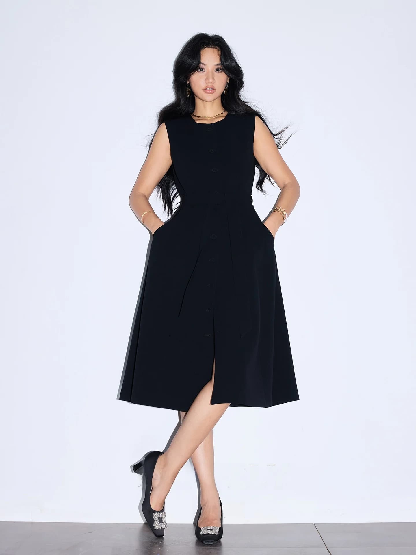 Women's Long Dress Ele A-Line Dr with Waist and Acetate Fiber Belt, Closure with Single Cotton for Pendolarism